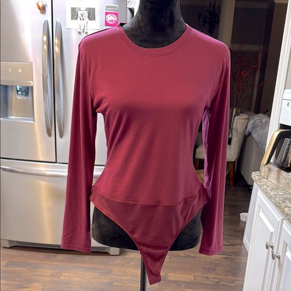 love, Fire Tops - Love fire Women's Long Sleeve Bodysuit - Burgundy XL